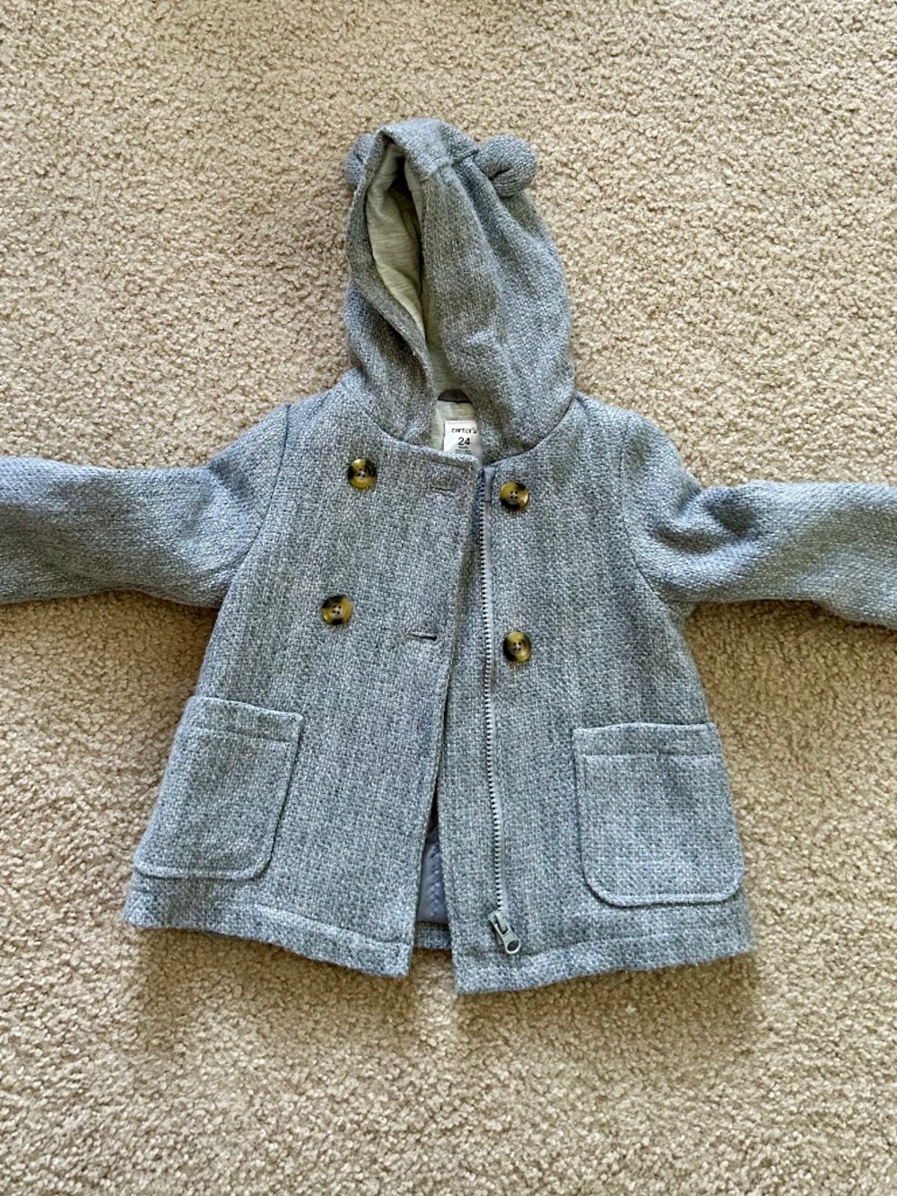 Carter’s Baby Grey Bear Ear Hooded Pea Coat 24 Months Glitter Threads